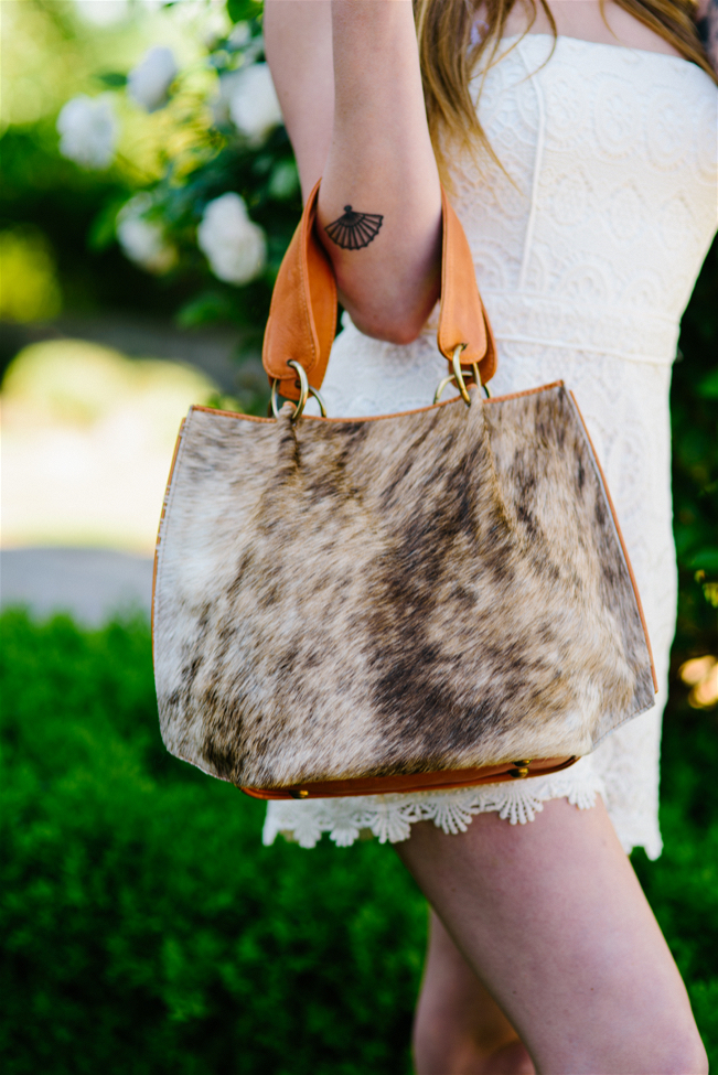 Nora Leather Handbag Tan and White Cowhide – Carolina