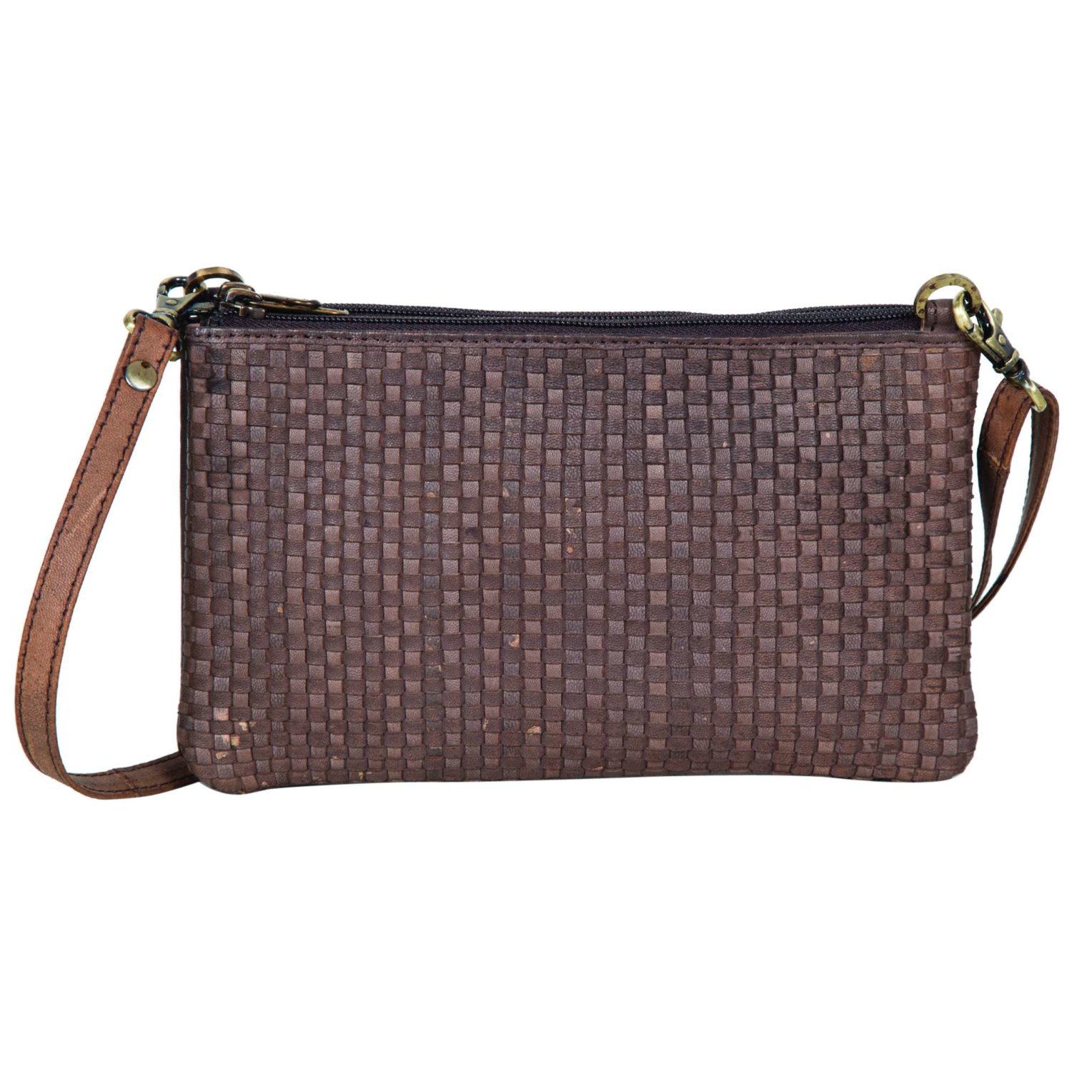 Small Double Zippered Woven Sling Bag - Leather Handbags Shop Now